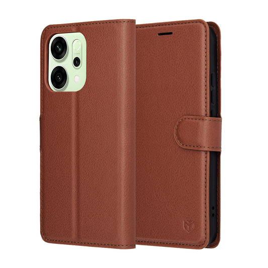 Deksel for Oppo Reno14, Techsuit, Leather Folio, Brun