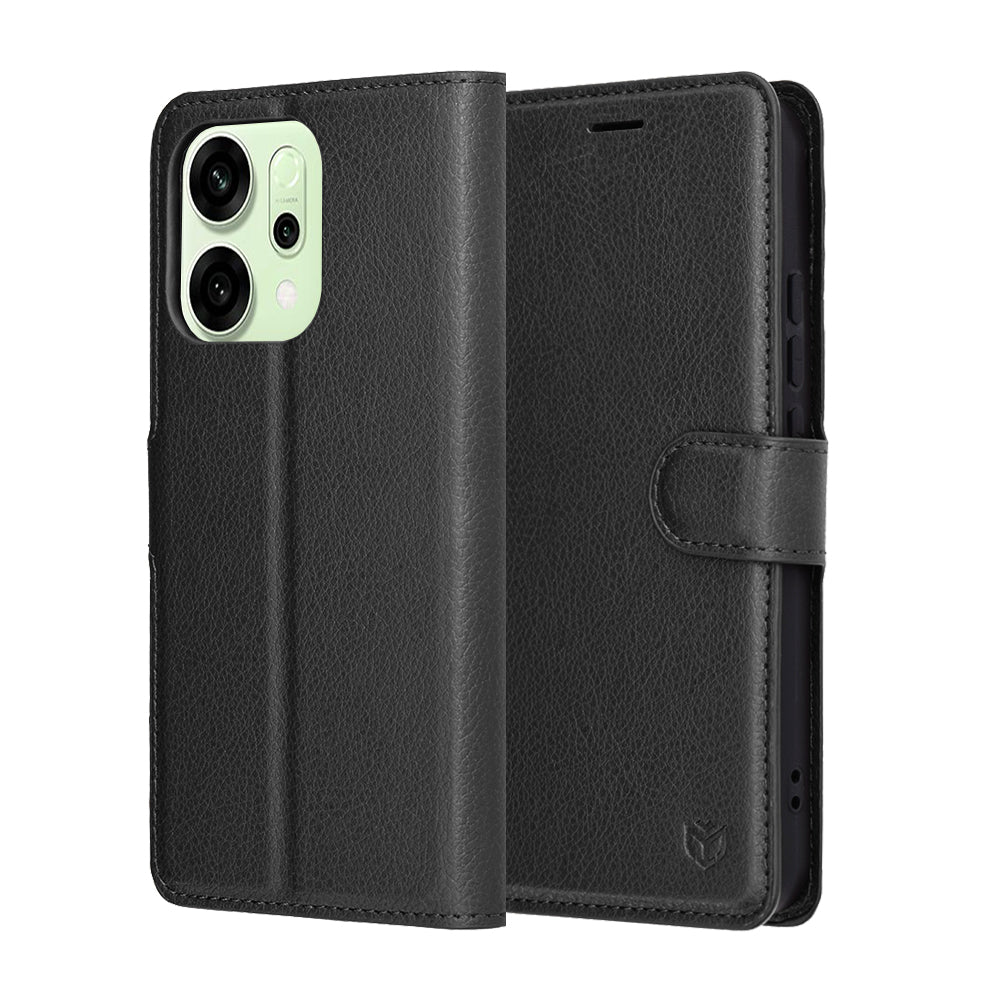 Deksel for Oppo Reno14, Techsuit, Leather Folio, Svart