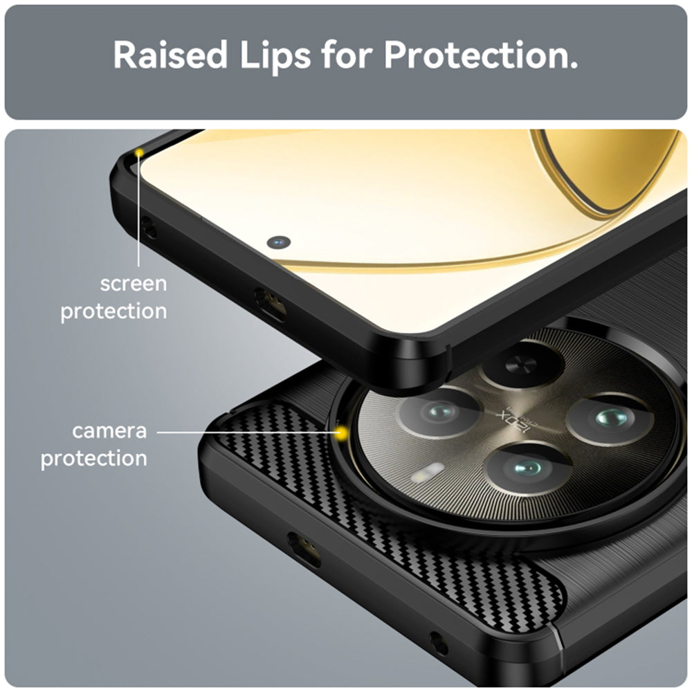 Deksel for Realme 12 Pro / 12 Pro+, Techsuit, Karbon, Svart