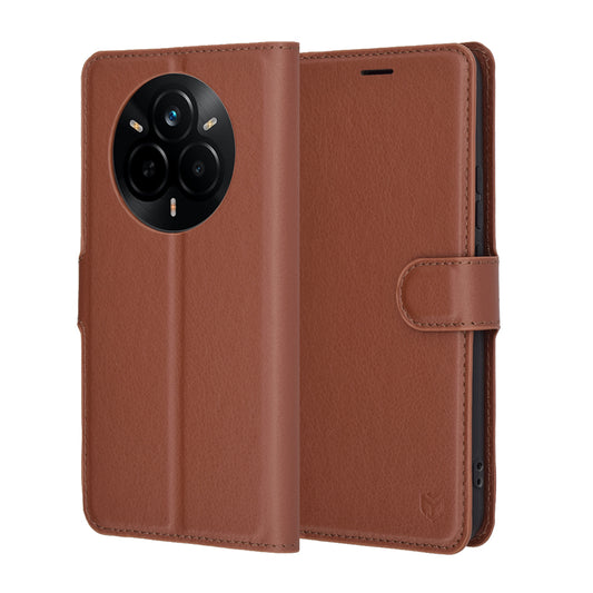 Deksel for Realme 14 Pro, Techsuit, Leather Folio, Brun