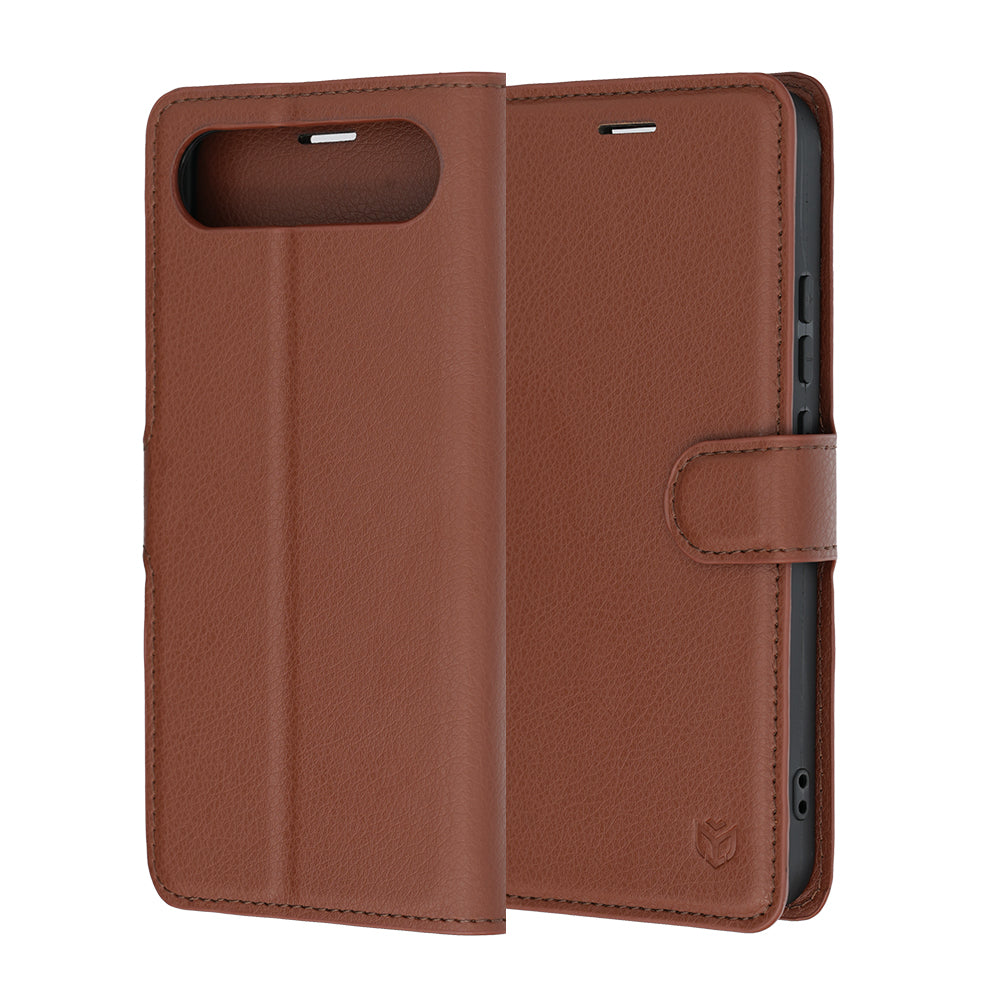 Deksel for Realme 16, Techsuit, Leather Folio, Brun