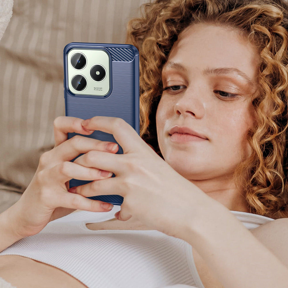 Deksel for Realme C63 / C61, Techsuit, Karbon, Blå