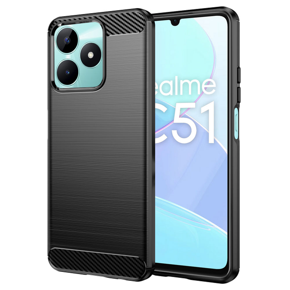 Deksel for Realme Note 50 / C51, Techsuit, Karbon, Svart