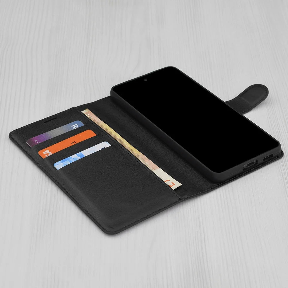Deksel for Samsung Galaxy A56 A566, Techsuit, Leather Folio, Svart