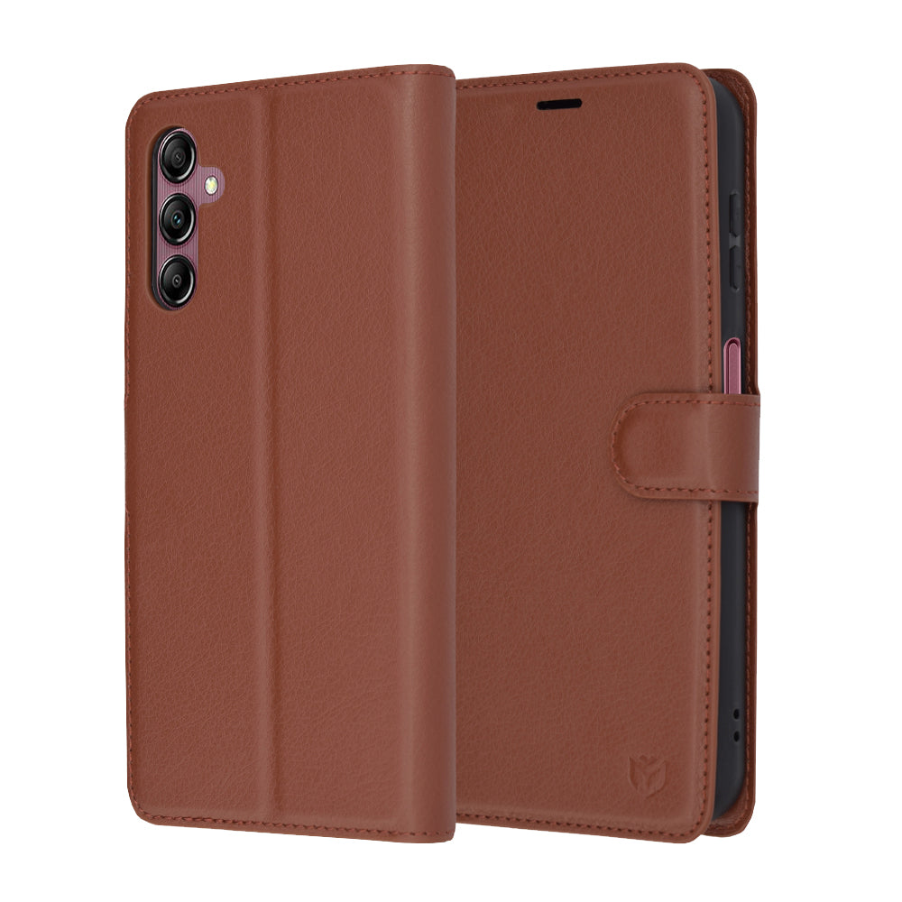 Deksel for Samsung Galaxy A14 A145 / A14 5G A146, Techsuit, Leather Folio, Brun
