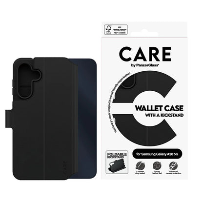 Deksel for Samsung Galaxy A26 A266, PanzerGlass, Care Feature Kickstand Wallet, Svart