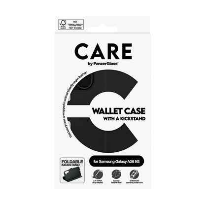 Deksel for Samsung Galaxy A26 A266, PanzerGlass, Care Feature Kickstand Wallet, Svart