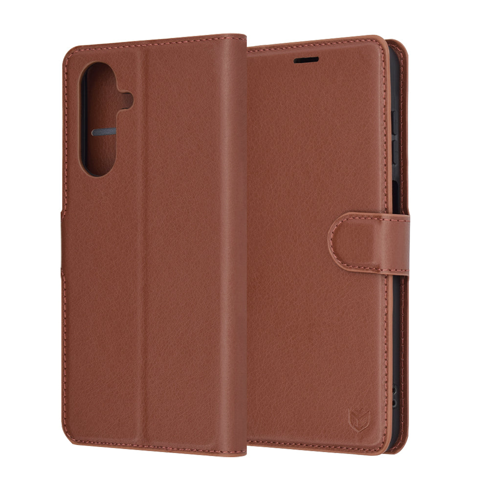 Deksel for Samsung Galaxy A26 A266, Techsuit, Leather Folio, Brun