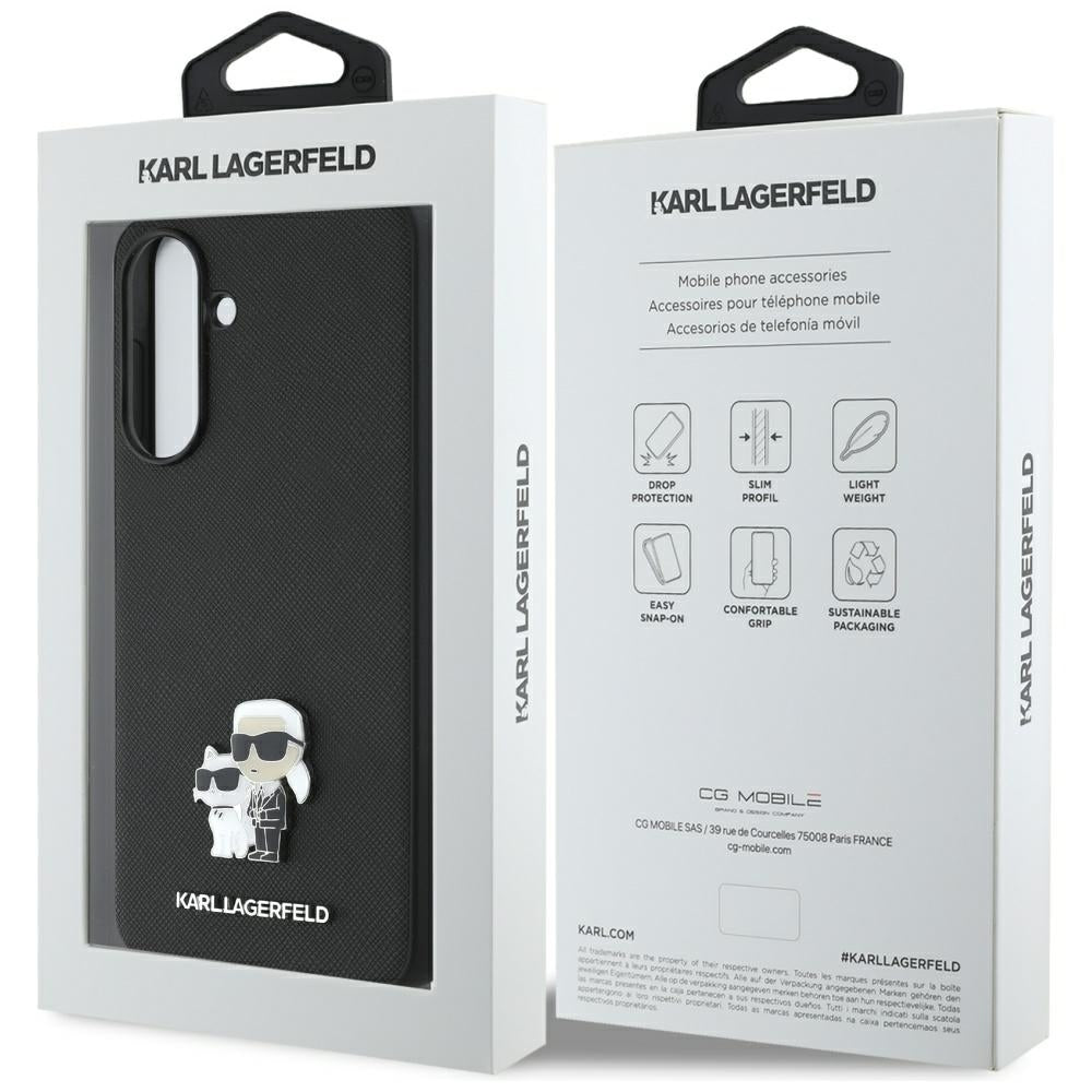 Deksel for Samsung Galaxy A36 A366, Karl Lagerfeld, Saffiano Karl & Choupette Metal, Svart