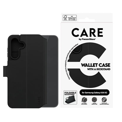 Deksel for Samsung Galaxy A36 A366, PanzerGlass, Care Feature Kickstand Wallet, Svart