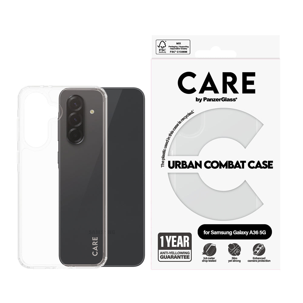 Deksel for Samsung Galaxy A36 A366, PanzerGlass, Care Urban Combat, Gjennomsiktig