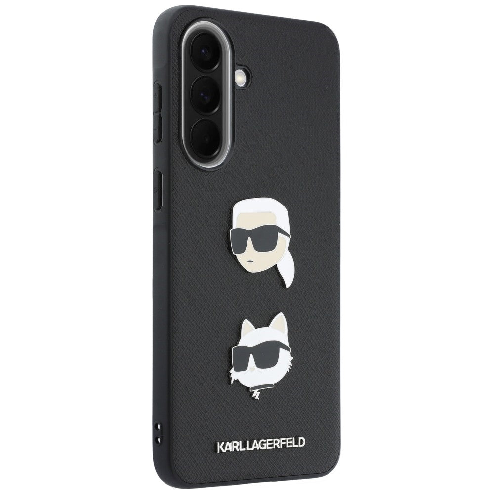 Deksel til Samsung Galaxy A37 5G, Karl Lagerfeld, Grained Karl & Choupette's Heads Pins and Logo, Svart