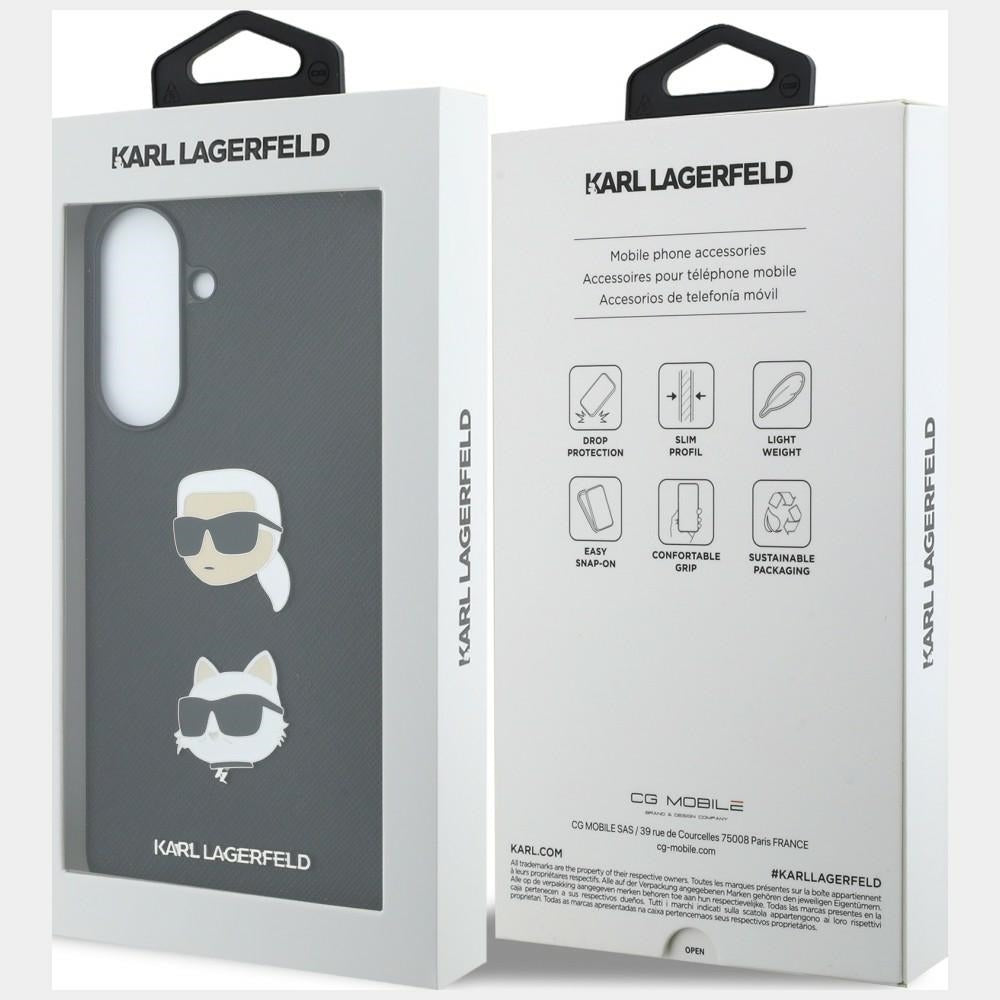 Deksel til Samsung Galaxy A37 5G, Karl Lagerfeld, Grained Karl & Choupette's Heads Pins and Logo, Svart