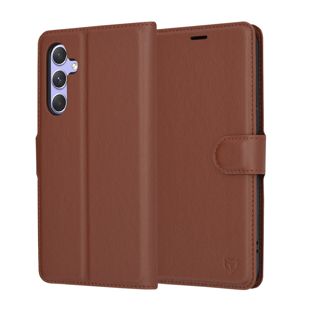 Deksel for Samsung Galaxy A54 A546, Techsuit, Leather Folio, Brun