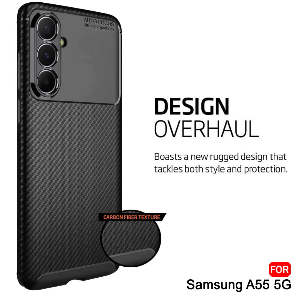Deksel til Samsung Galaxy A55 5G A556, Techsuit, CarbonFiber, Svart