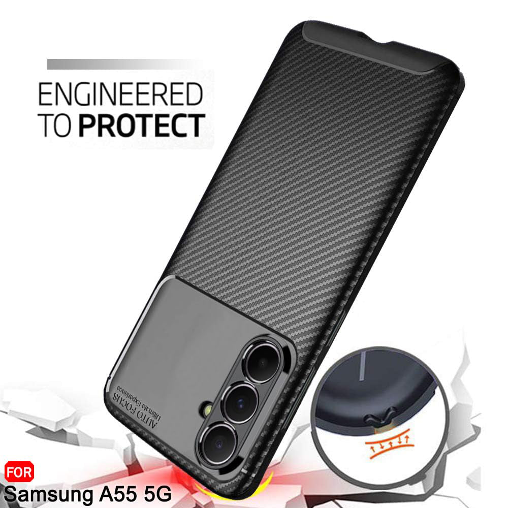 Deksel til Samsung Galaxy A55 5G A556, Techsuit, CarbonFiber, Svart