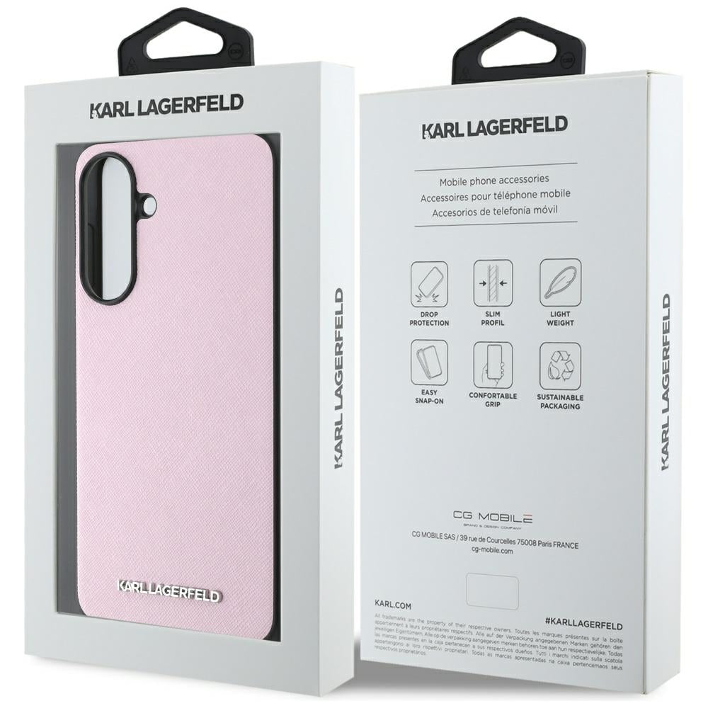 Deksel for Samsung Galaxy A56 A566, Karl Lagerfeld, Saffiano Metal Logo, Rosa