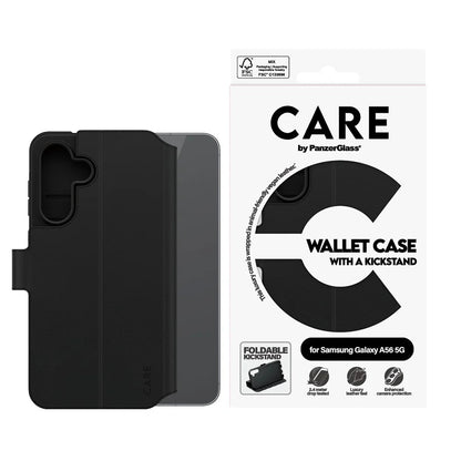 Deksel for Samsung Galaxy A56 A566, PanzerGlass, Care Feature Kickstand Wallet, Svart