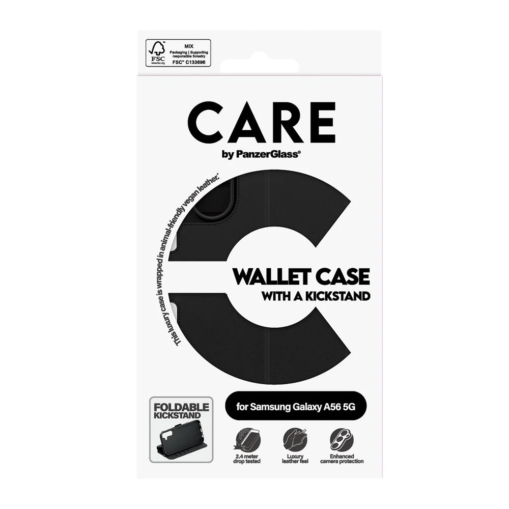 Deksel for Samsung Galaxy A56 A566, PanzerGlass, Care Feature Kickstand Wallet, Svart