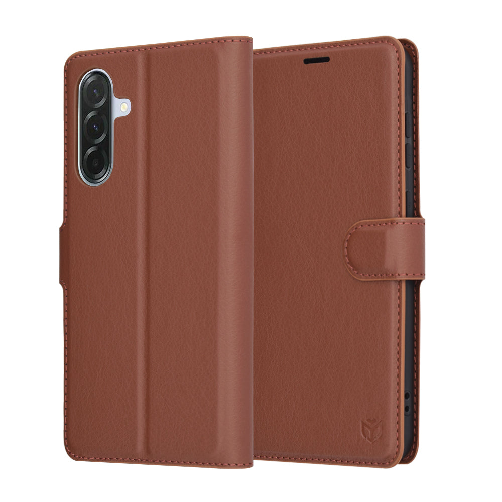 Deksel for Samsung Galaxy A56 A566, Techsuit, Leather Folio, Brun