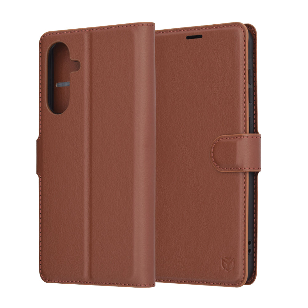 Deksel for Samsung Galaxy A56 A566, Techsuit, Leather Folio, Brun