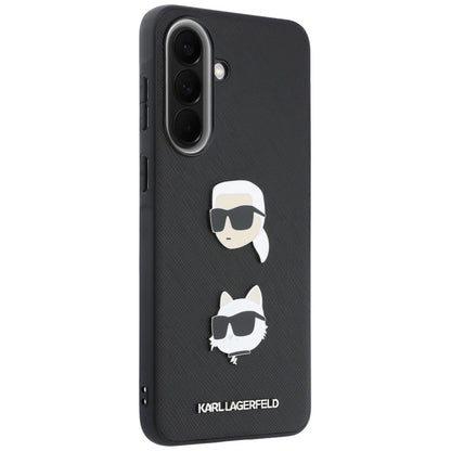 Deksel til Samsung Galaxy A57 5G, Karl Lagerfeld, Grained Karl & Choupette's Heads Pins og Logo, Svart