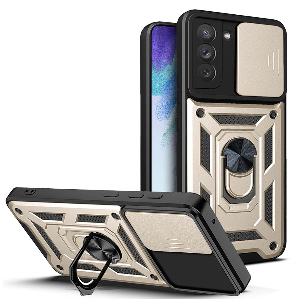 Deksel til Samsung Galaxy S21 FE 5G G990, Techsuit, CamShield, Gullfarget