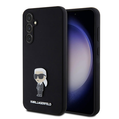Deksel for Samsung Galaxy S23 FE S711, Karl Lagerfeld, Silicone Ikonik Karl Metal, Svart