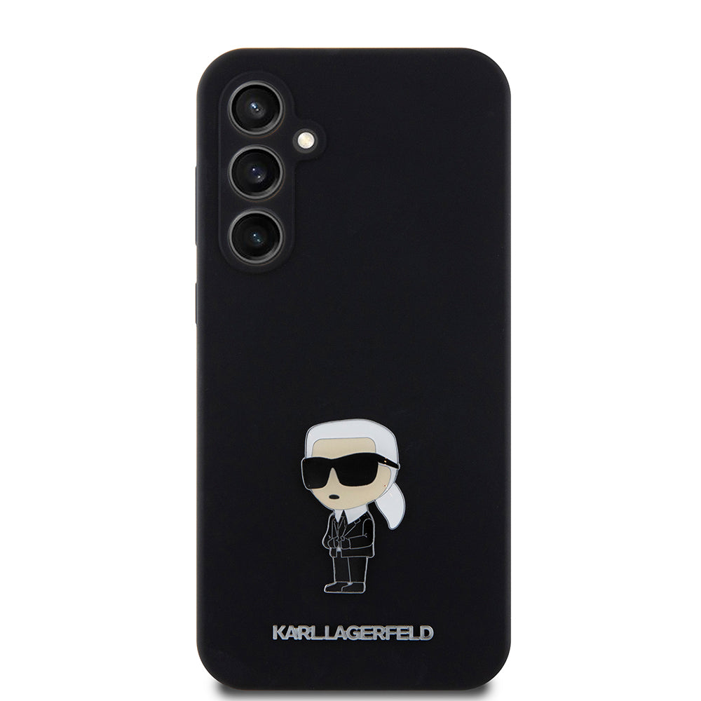 Deksel for Samsung Galaxy S23 FE S711, Karl Lagerfeld, Silicone Ikonik Karl Metal, Svart