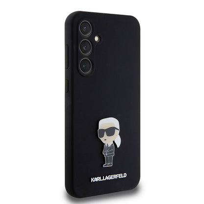 Deksel for Samsung Galaxy S23 FE S711, Karl Lagerfeld, Silicone Ikonik Karl Metal, Svart