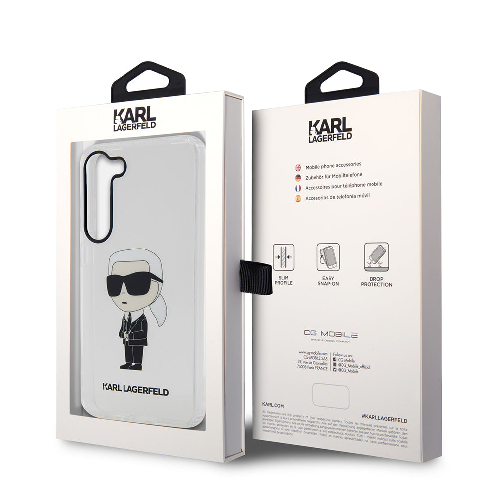 Deksel for Samsung Galaxy S23+ S916, Karl Lagerfeld, Ikonik Karl, Gjennomsiktig