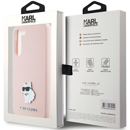 Deksel for Samsung Galaxy S23+ S916, Karl Lagerfeld, Silicone Choupette Metal, Rosa