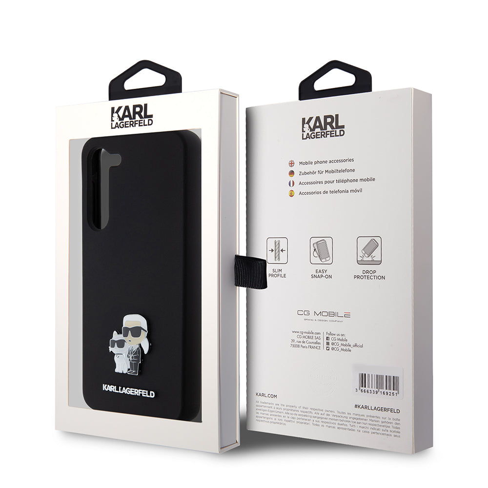 Deksel for Samsung Galaxy S23+ S916, Karl Lagerfeld, Silicone Karl & Choupette Metal, Svart