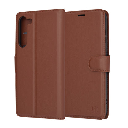Deksel for Samsung Galaxy S23+ S916, Techsuit, Leather Folio, Brun