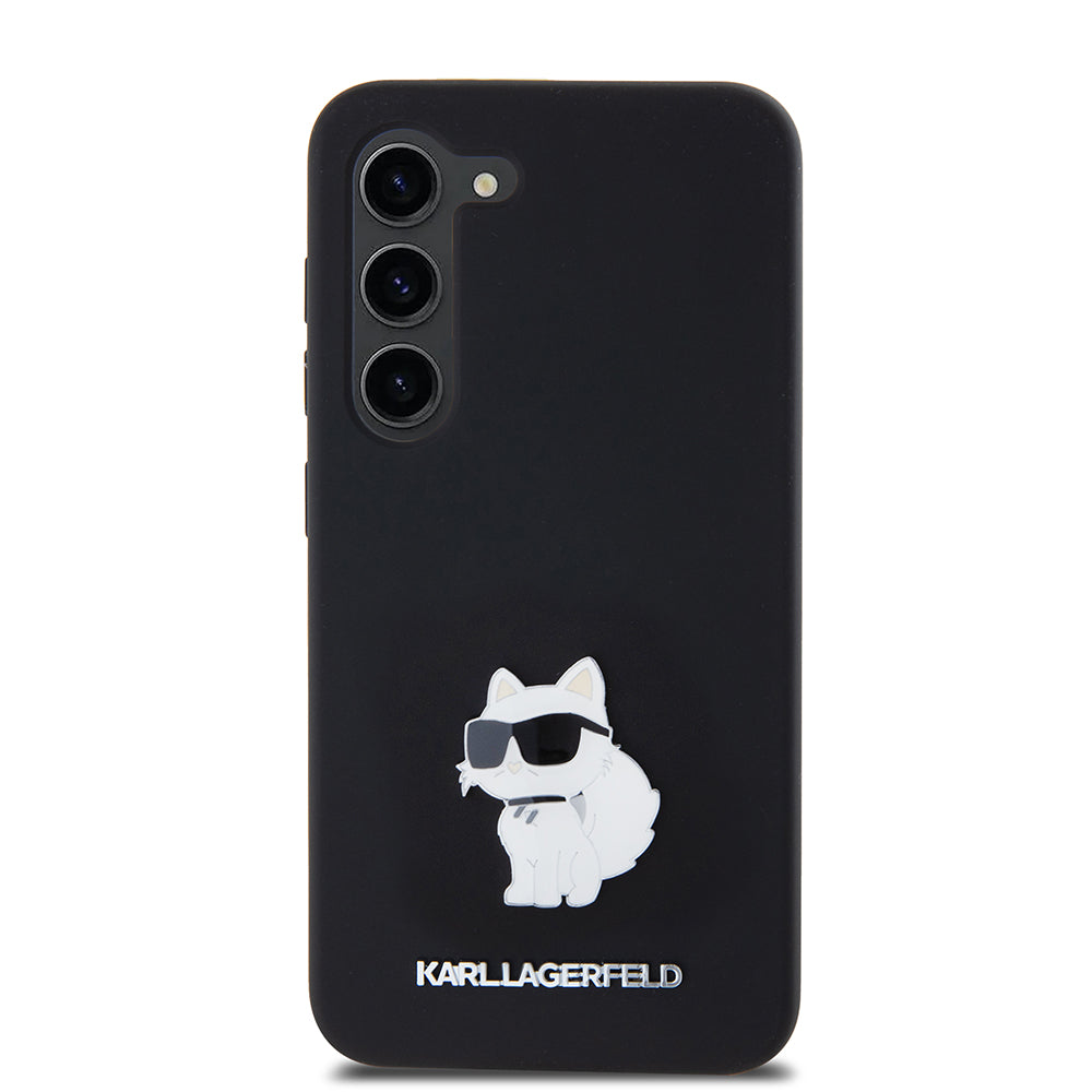 Deksel for Samsung Galaxy S23 S911, Karl Lagerfeld, Silicone Choupette Metal, Svart