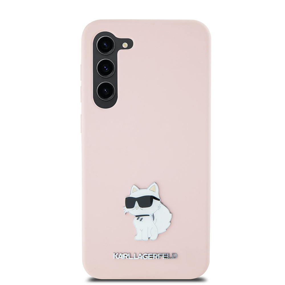 Deksel for Samsung Galaxy S23 S911, Karl Lagerfeld, Silicone Choupette Metal, Rosa