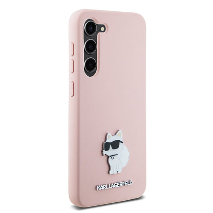 Deksel for Samsung Galaxy S23 S911, Karl Lagerfeld, Silicone Choupette Metal, Rosa