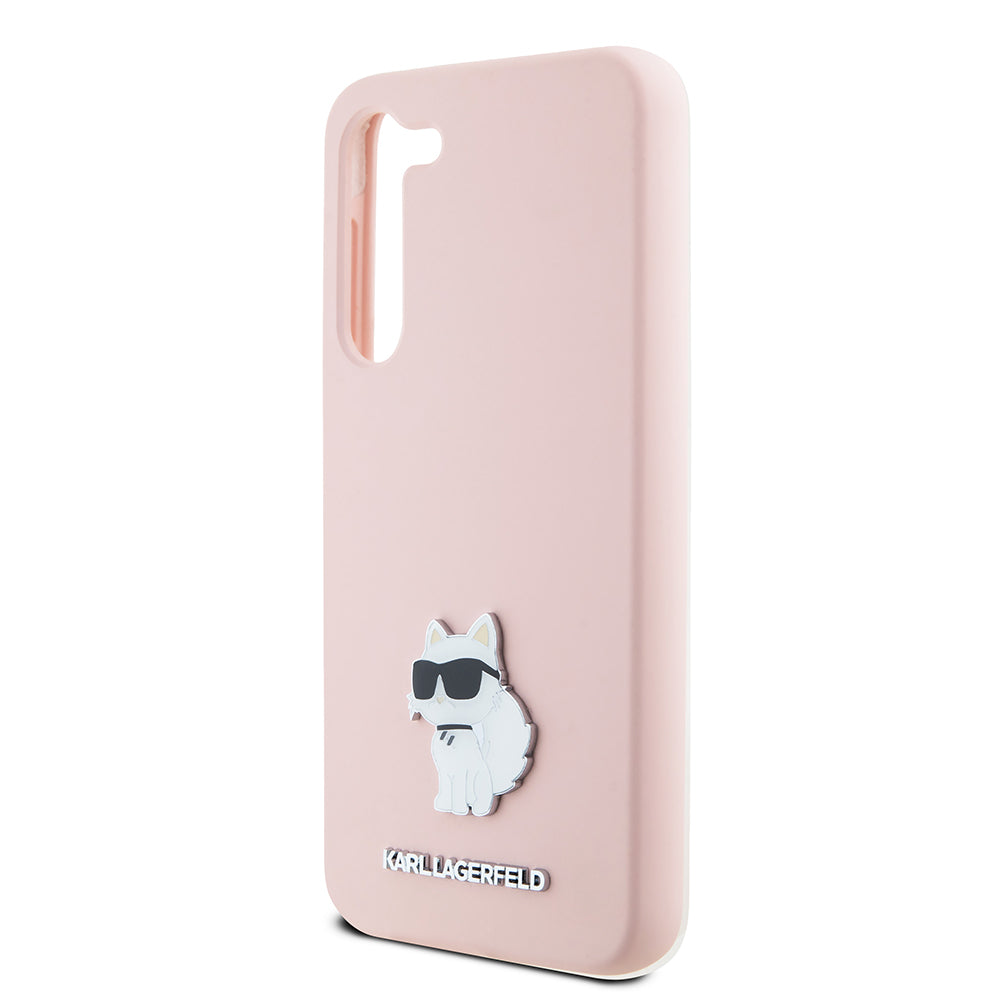 Deksel for Samsung Galaxy S23 S911, Karl Lagerfeld, Silicone Choupette Metal, Rosa