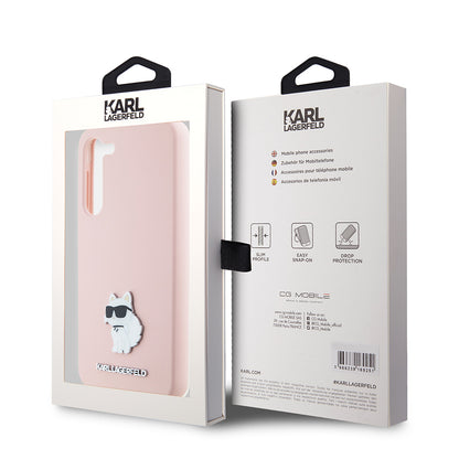 Deksel for Samsung Galaxy S23 S911, Karl Lagerfeld, Silicone Choupette Metal, Rosa