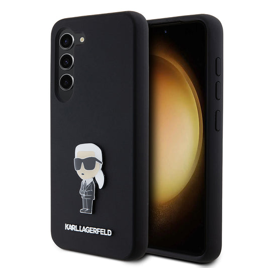 Deksel for Samsung Galaxy S23 S911, Karl Lagerfeld, Silicone Ikonik Karl Metal, Svart