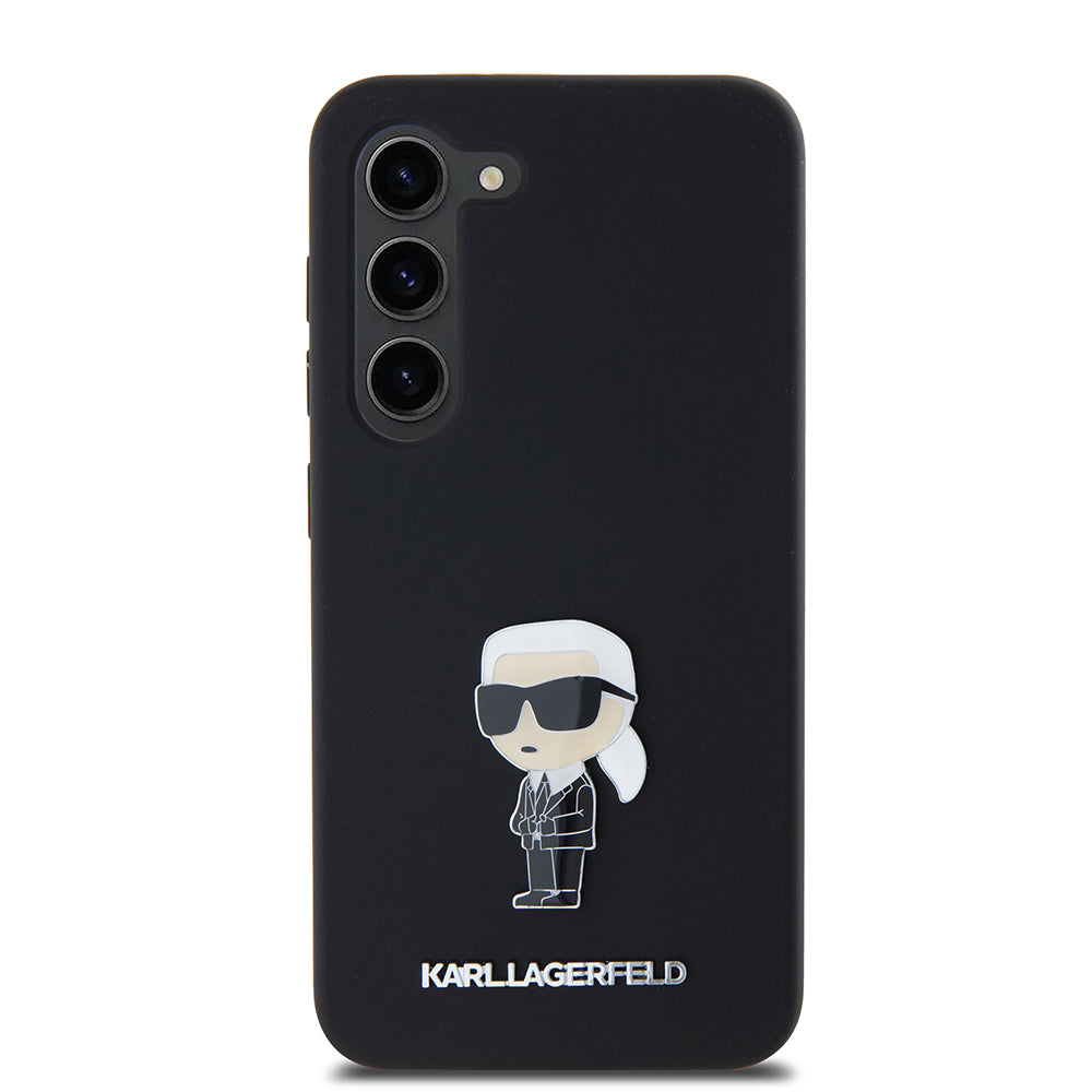 Deksel for Samsung Galaxy S23 S911, Karl Lagerfeld, Silicone Ikonik Karl Metal, Svart