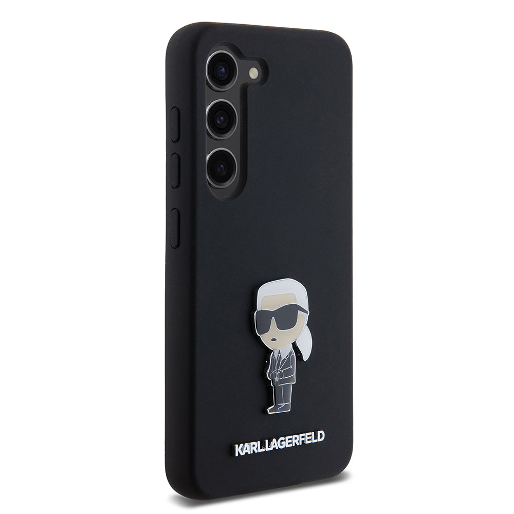 Deksel for Samsung Galaxy S23 S911, Karl Lagerfeld, Silicone Ikonik Karl Metal, Svart