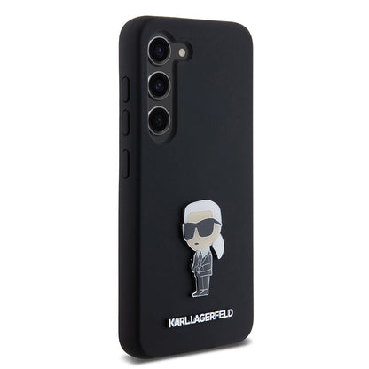 Deksel for Samsung Galaxy S23 S911, Karl Lagerfeld, Silicone Ikonik Karl Metal, Svart