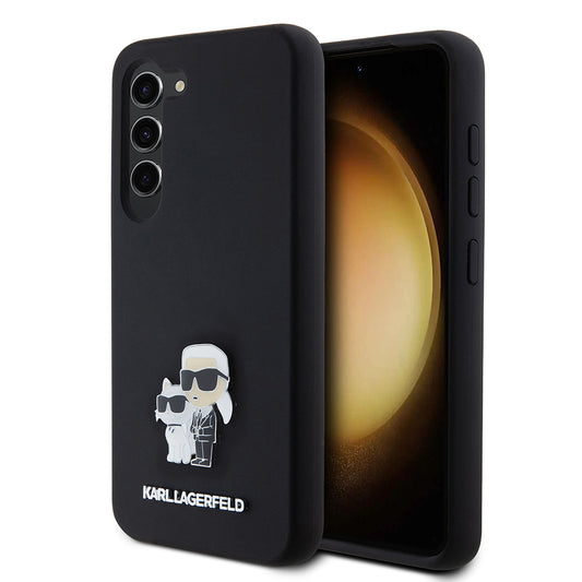 Deksel for Samsung Galaxy S23 S911, Karl Lagerfeld, Silicone Karl & Choupette Metal, Svart