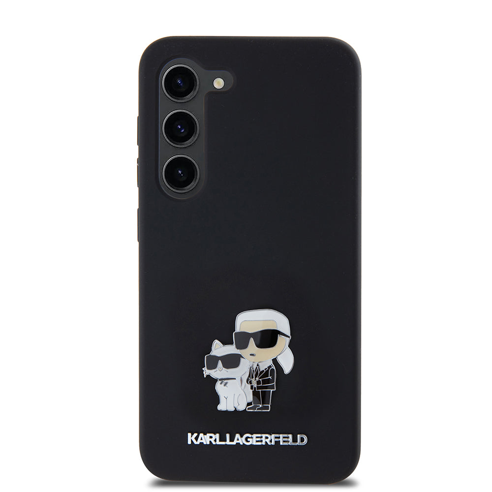 Deksel for Samsung Galaxy S23 S911, Karl Lagerfeld, Silicone Karl & Choupette Metal, Svart