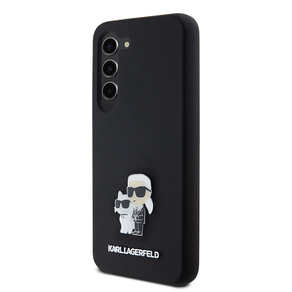 Deksel for Samsung Galaxy S23 S911, Karl Lagerfeld, Silicone Karl & Choupette Metal, Svart