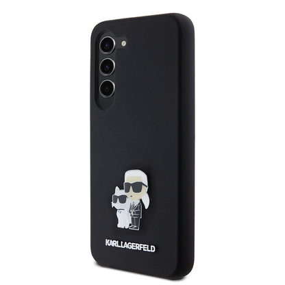 Deksel for Samsung Galaxy S23 S911, Karl Lagerfeld, Silicone Karl & Choupette Metal, Svart