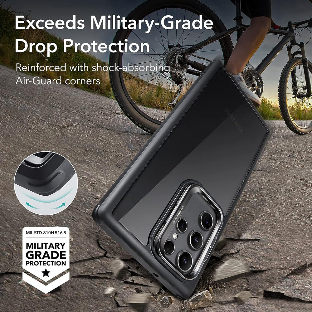 Deksel for Samsung Galaxy S23 Ultra S918, ESR, Shock Armor Kickstand, Svart Gjennomsiktig