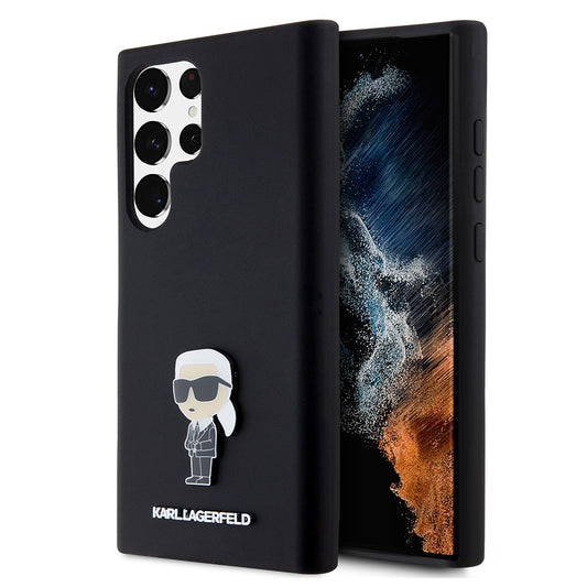 Deksel for Samsung Galaxy S23 Ultra S918, Karl Lagerfeld, Silicone Ikonik Karl Metal, Svart