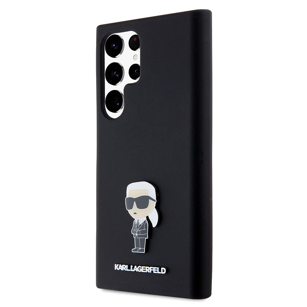 Deksel for Samsung Galaxy S23 Ultra S918, Karl Lagerfeld, Silicone Ikonik Karl Metal, Svart